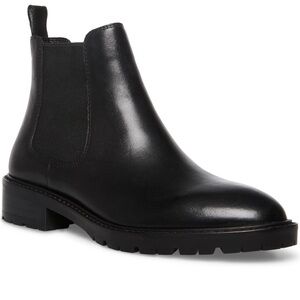 Steve Madden Womens Leopold Black Leather Round Toe Chelsea Boots Shoes